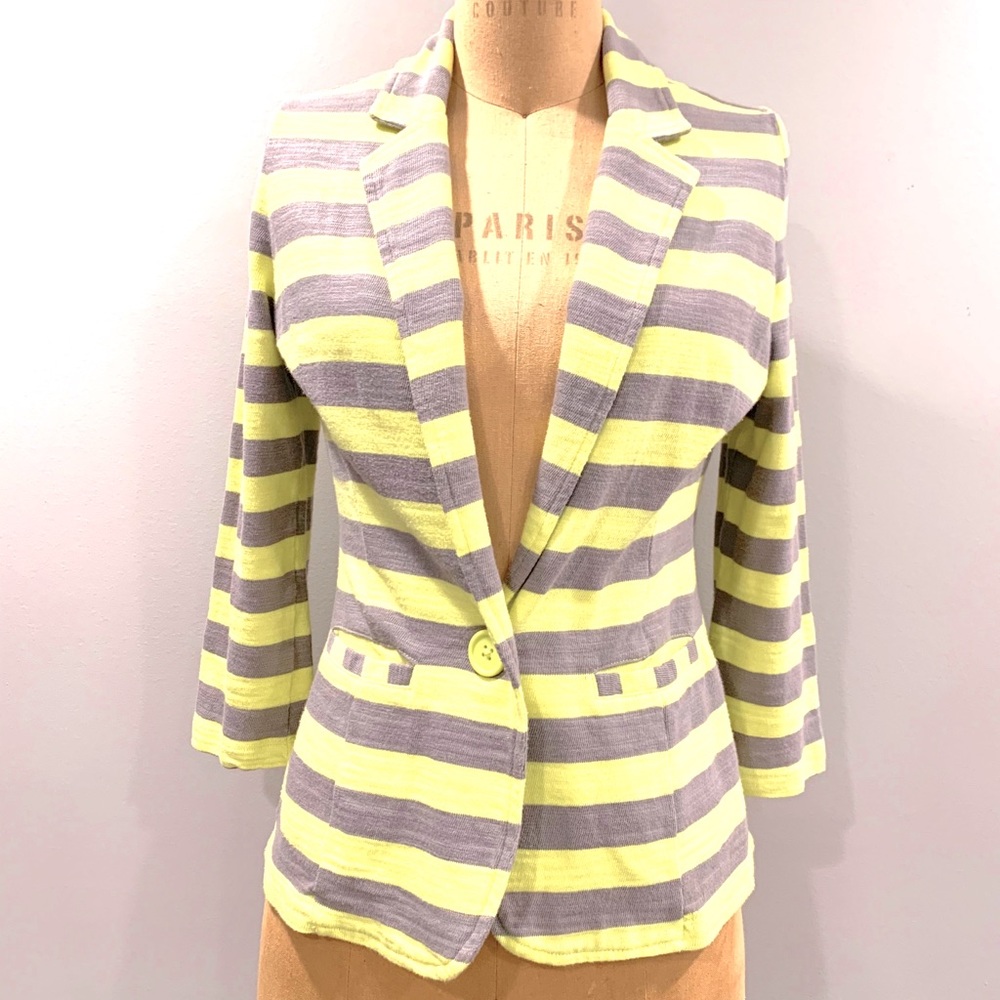 CASLON Cotton Grey/Yellow stripped Blazer SZ- XS